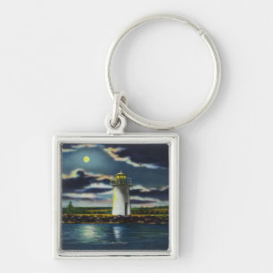 View of Lake Cobbosseecontee Lighthouse at Night Key Ring
