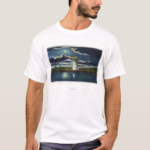 View of Lake Cobbosseecontee Lighthouse at Night T-Shirt