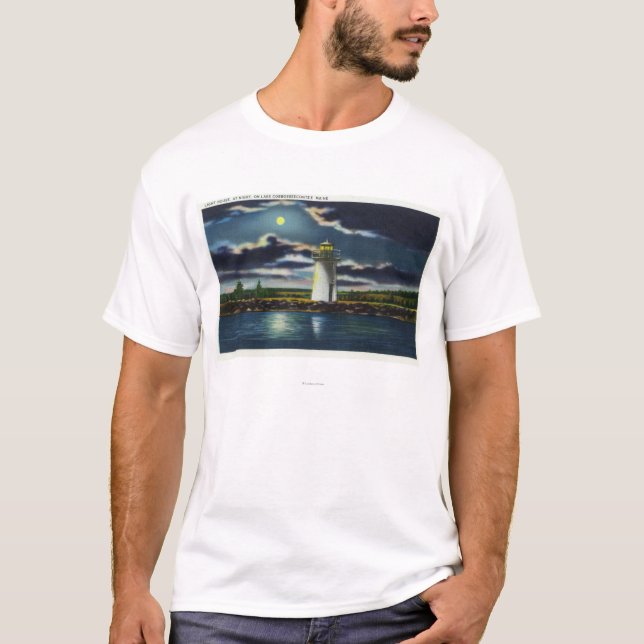 View of Lake Cobbosseecontee Lighthouse at Night T-Shirt (Front)