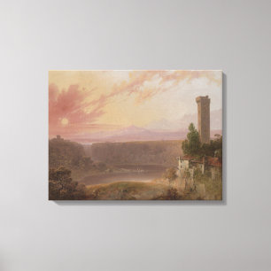 View of Lake Nemi at Sunset Canvas Print
