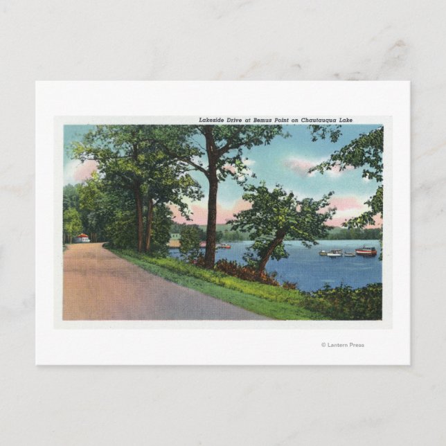 View of Lakeside Drive along Chautauqua Lake Postcard (Front)