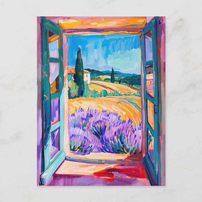 View of Lavender Fields in Summer. Painting Postcard (Front)