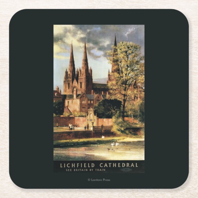 View of Lichfield Cathedral Square Paper Coaster (Front)