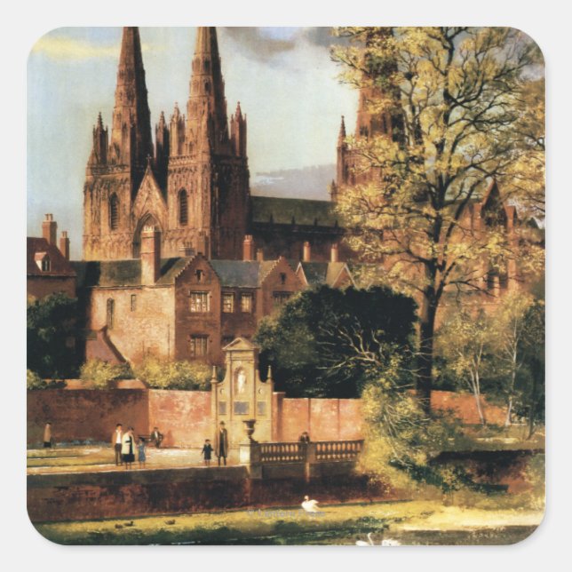 View of Lichfield Cathedral Square Sticker (Front)