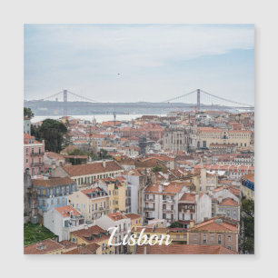 View of Lisbon old town and 25th of April Bridge