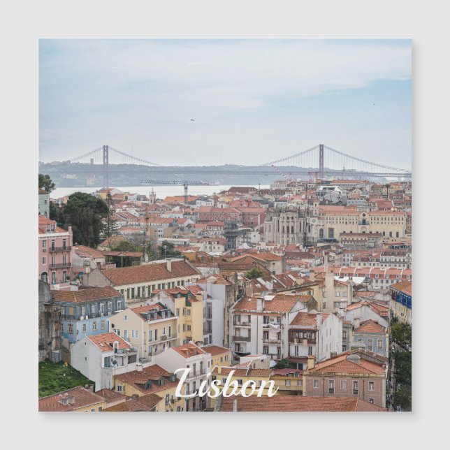 View of Lisbon old town and 25th of April Bridge (Front)