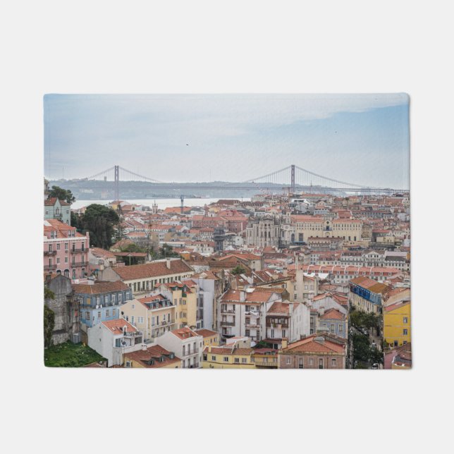 View of Lisbon old town and 25th of April Bridge Doormat (Front)