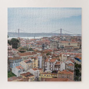 View of Lisbon old town and 25th of April Bridge Jigsaw Puzzle