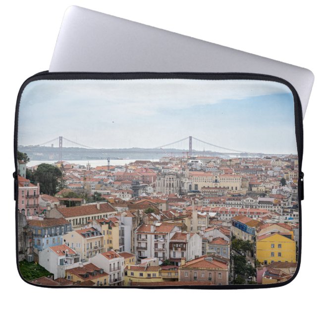 View of Lisbon old town and 25th of April Bridge Laptop Sleeve (Front)