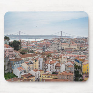 View of Lisbon old town and 25th of April Bridge Mouse Mat