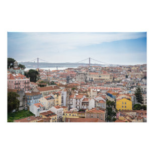 View of Lisbon old town and 25th of April Bridge Photo Print