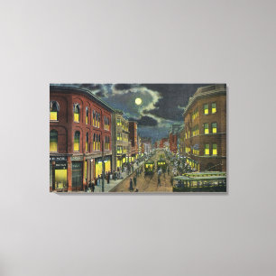 View of Lisbon Street at Night Canvas Print