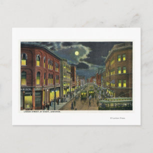View of Lisbon Street at Night Postcard