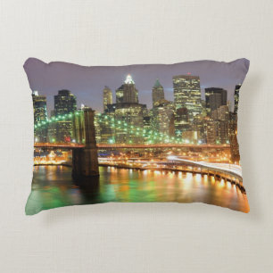 View of Lower Manhattan and the Brooklyn Bridge Decorative Cushion