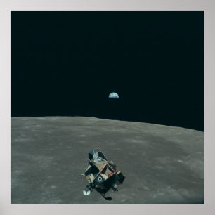 View of Lunar lander w Moon & Earth     Poster