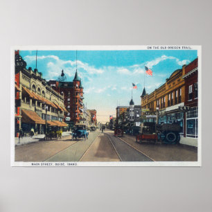 View of Main Street with Model-T Ford Cars Poster