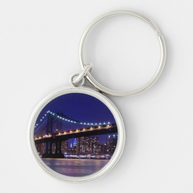 View of Manhattan bridge at night Key Ring (Front)