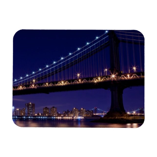 View of Manhattan bridge at night Magnet (Horizontal)