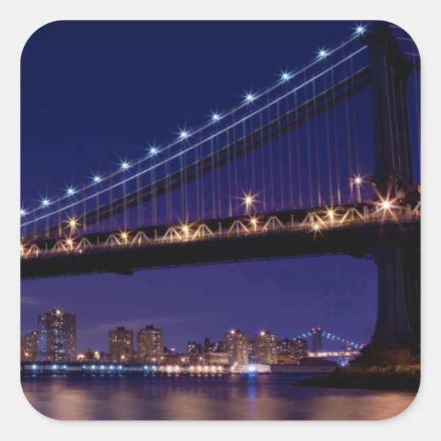 View of Manhattan bridge at night Square Sticker (Front)