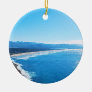 View of Manzanita Beach, Oregon Coast Ceramic Tree Decoration