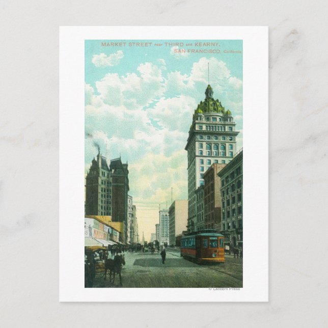 View of Market St near 3rd and Kearny Postcard (Front)