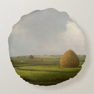 View of Marshfield, 1876 by Martin Johnson Heade Round Cushion