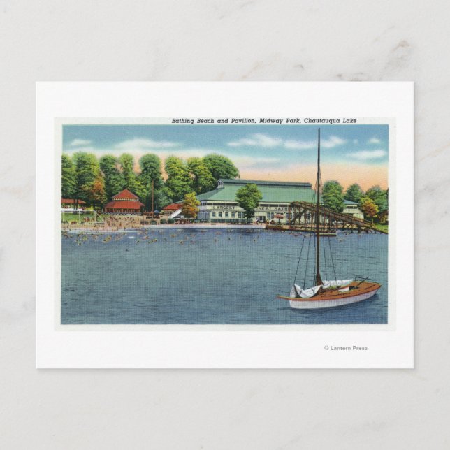 View of Midway Park Beach and Pavilion Postcard (Front)