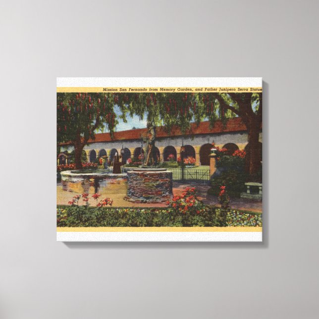 View of Mission, Memory Garden, Serra Statue Canvas Print (Front)