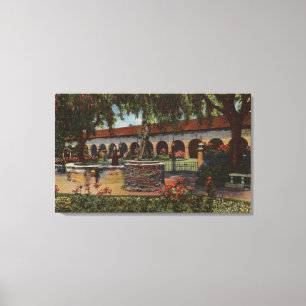 View of Mission, Memory Garden, Serra Statue Canvas Print