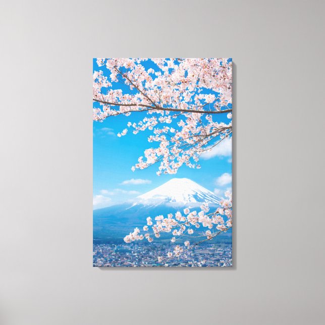 View of Mount Fuji with Cherry Blossoms Canvas Print (Front)