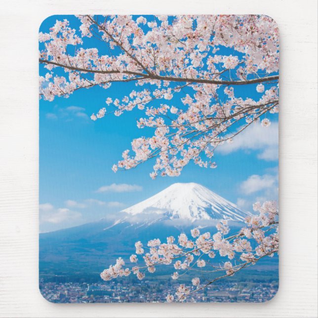 View of Mount Fuji with Cherry Blossoms Mouse Mat (Front)