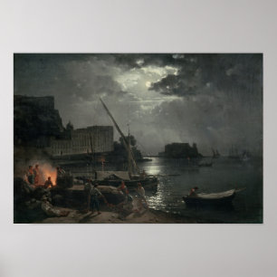 View of Naples in Moonlight, 1829 Poster