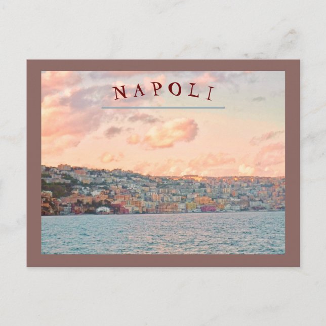 VIEW OF NAPOLI/NAPLES, ITALY SUNSET FROM  THE SEA POSTCARD (Front)