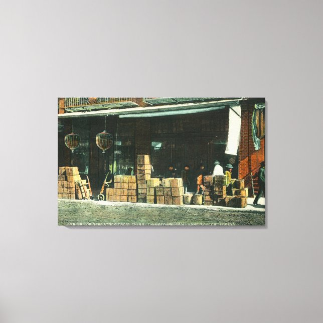 View of New Chinese Immigrants on Sidewalk Canvas Print (Front)