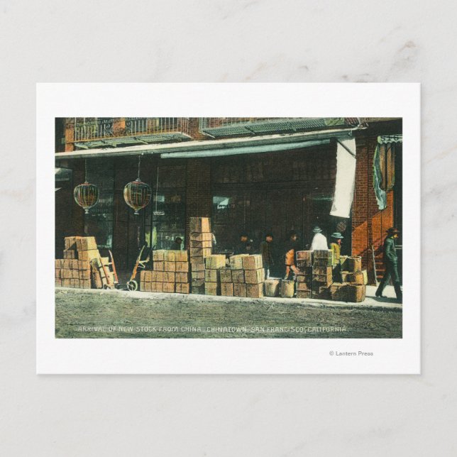 View of New Chinese Immigrants on Sidewalk Postcard (Front)