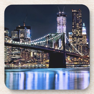 View of New York's Brooklyn bridge reflection Coaster