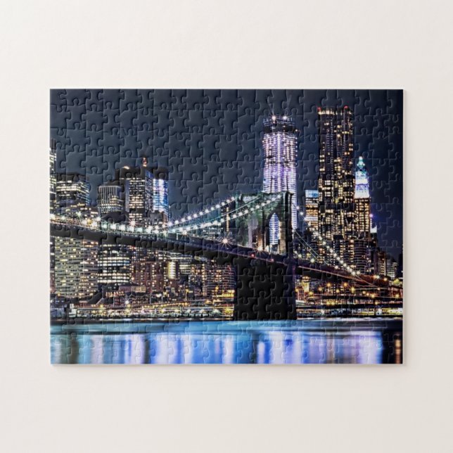 View of New York's Brooklyn bridge reflection Jigsaw Puzzle (Horizontal)