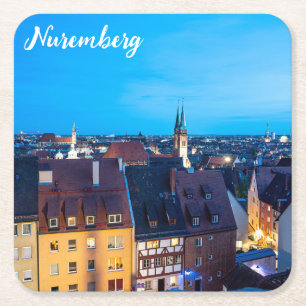 View of Nuremberg old town at night Square Paper Coaster