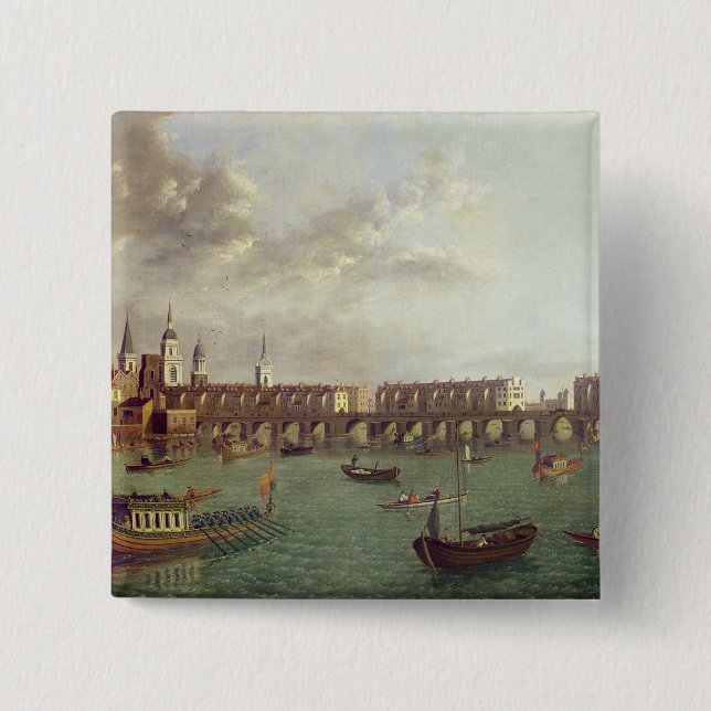 View of Old London Bridge 15 Cm Square Badge (Front)