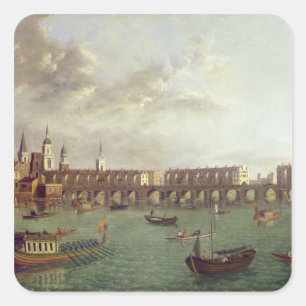 View of Old London Bridge Square Sticker