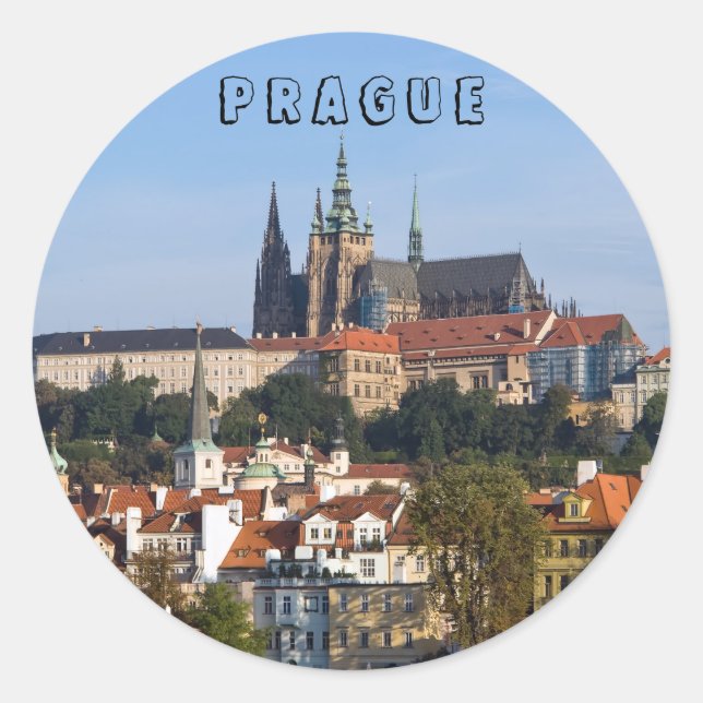View of old town and Prague castle, Czech Republic Classic Round Sticker (Front)