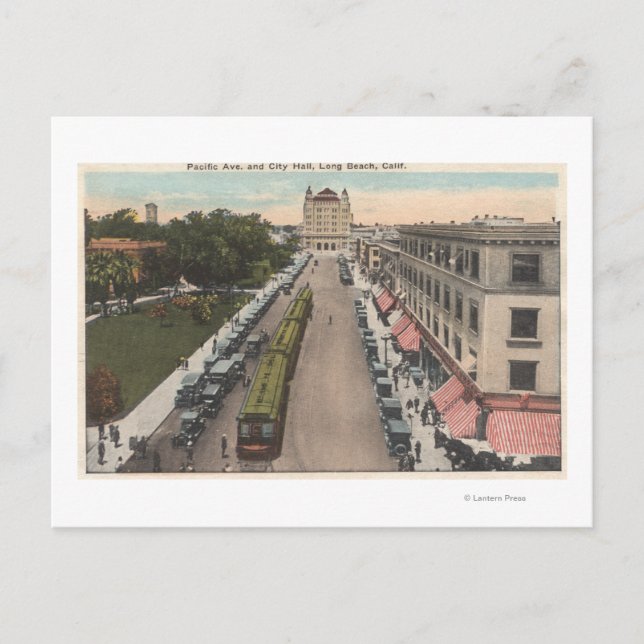 View of Pacific Avenue and City Hall Postcard (Front)