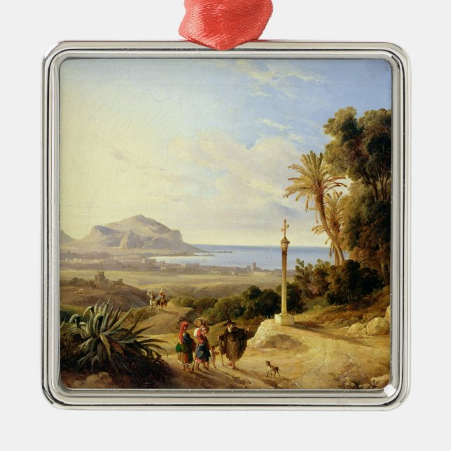 View of Palermo, 1840 Metal Tree Decoration (Front)