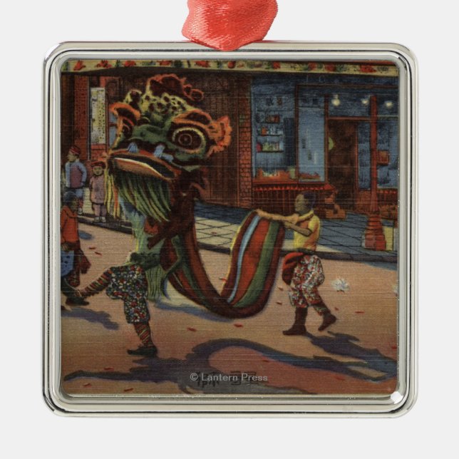 View of Parade in Chinatown Metal Tree Decoration (Front)