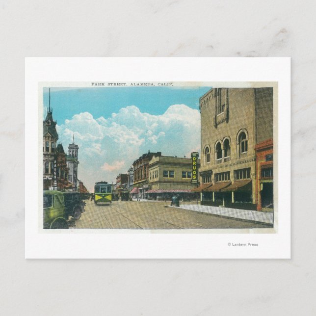 View of Park Street, Street CarAlameda, CA Postcard (Front)