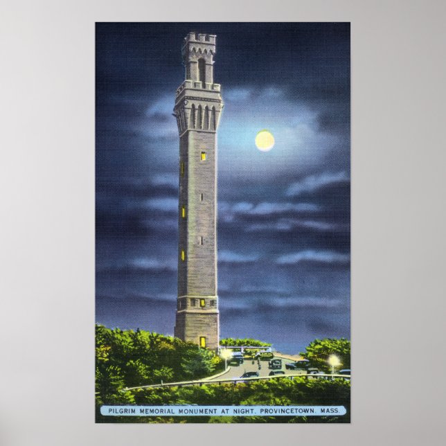 View of Pilgrim Memorial at Night Poster (Front)
