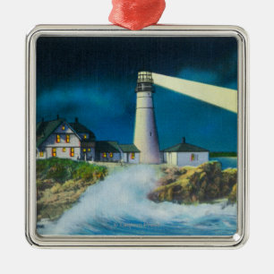View of Portland Head Lighthouse on Casco Bay Metal Tree Decoration