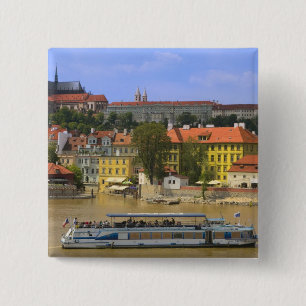 View of Prague Castle and town by Vltava 15 Cm Square Badge