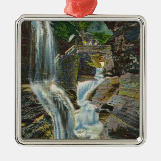 View of Rainbow Falls and Bridge Metal Tree Decoration (Front)