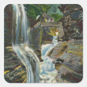 View of Rainbow Falls and Bridge Square Sticker